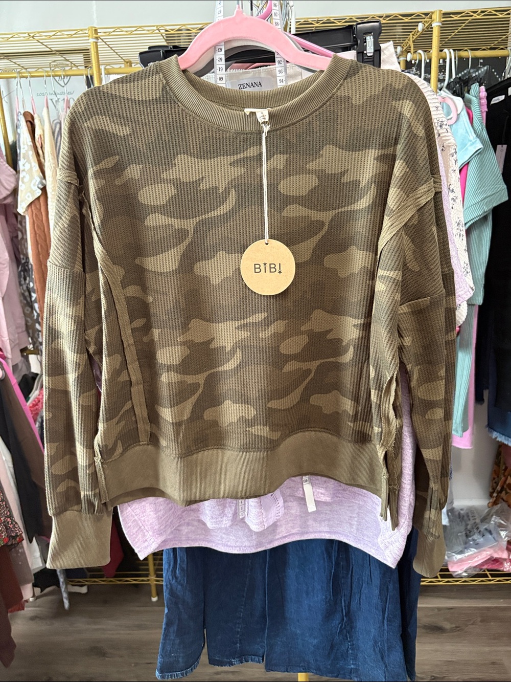 Camo Waffle Knit Pullover Sweatshirt - Picture 3 of 4